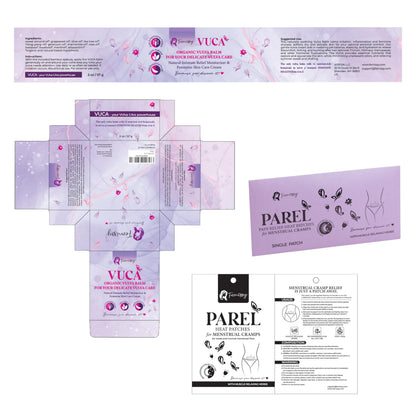 Vulva Balm (2 oz) Cream; Vulva Moisturizer Women, Feminine Relief Balm + Heat Patches for Menstrual Cramps based on Flow Strength, 1 Single Patch for Weak & Normal Flow Herbs for external use only