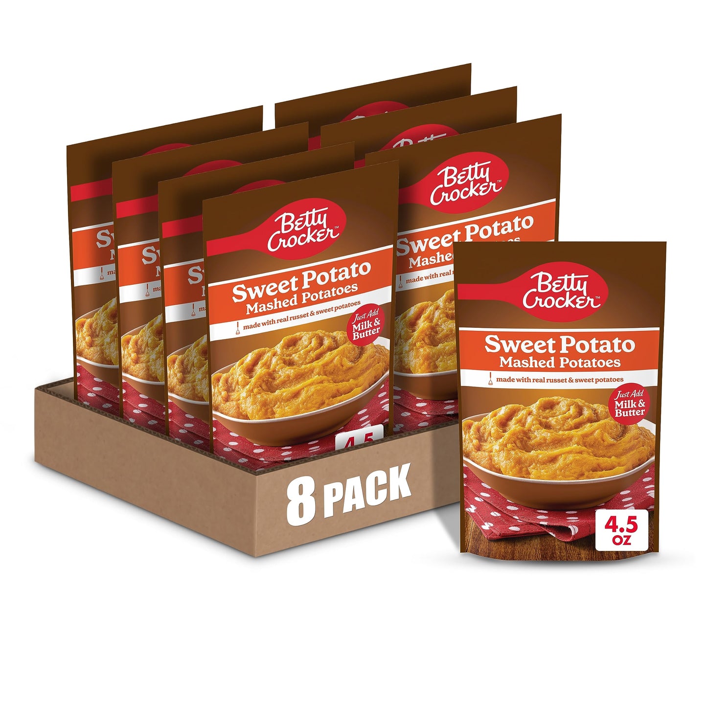 Betty Crocker Sweet Potato Mashed Potatoes, Made with Real Potatoes, 4.5 oz (Pack of 8)