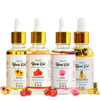 Natural Yoni Oil Ultimate Feminine Rejuvenation Set of Four | Feminine Yoni Detox | Naturally Scented Vaginal Oil | Restores pH Balance for Women | Eliminates Odor | Natural Gentle Cleansing