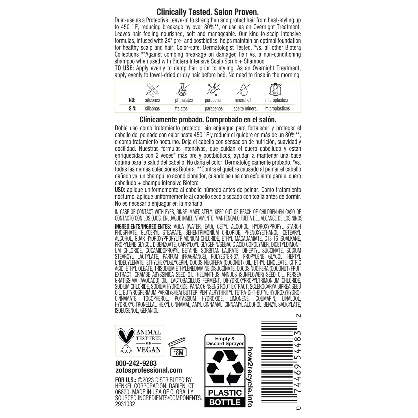 Biotera Intensives 2:1 Protective Leave-In + Overnight Treatment | Vegan & Animal Test Free | Paraben & Sulfate Free | Color-Safe | 8 Fl Oz