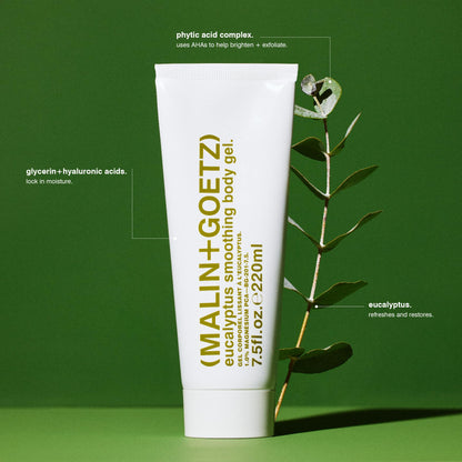 MALIN+GOETZ Eucalyptus Smoothing Body Gel | Restorative Gel-to-Water Serum with Magnesium PCA, Urea + Phytic Acid | Improves Texture, Smoothness + Barrier Function | Vegan + Cruelty-Free (7.5 Fl Oz.)