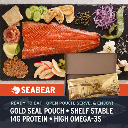 SeaBear Smoked Wild King Salmon 1 Pound Fillet Gift Box - Wild Alaska King Salmon Fillet, Shelf Stable, Ready to Eat, Smoked Salmon Gift, 1lb Filet