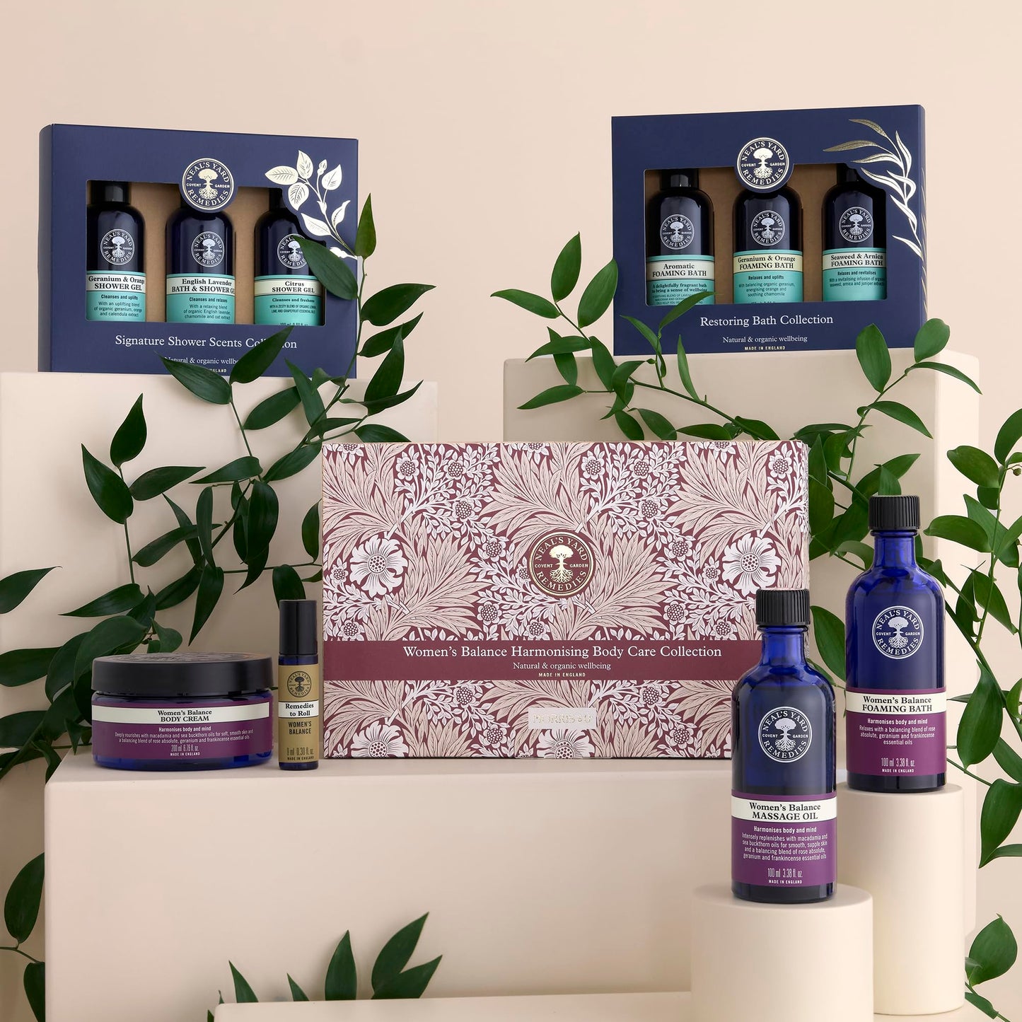 Neal's Yard Remedies Balance Harmonising Collection for Women, Foaming Bath, Massage Oil, Body Cream & Balance Roll-On, Vegan & Cruelty-Free