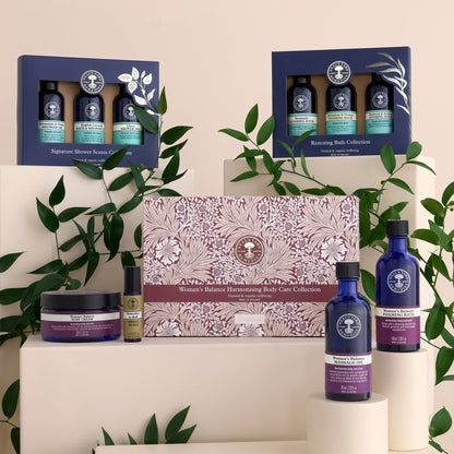 Neal's Yard Remedies Balance Harmonising Collection for Women, Foaming Bath, Massage Oil, Body Cream & Balance Roll-On, Vegan & Cruelty-Free