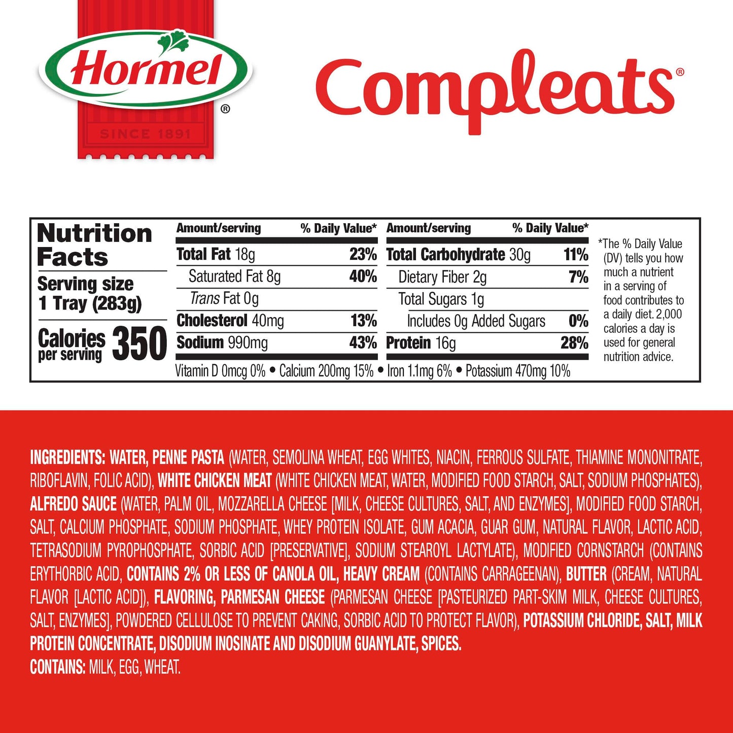 HORMEL COMPLEATS Chicken Alfredo Microwave Tray, 10 oz. (6 Pack)