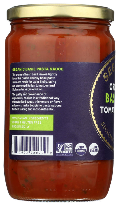 SEGGIANO Organic Basilico Pasta Sauce, 24 OZ