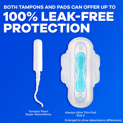 Tampax Compact Pearl Tampons, with LeakGuard Braid & Extendable Applicator, Super Absorbency, Compact Extendable Applicator, Unscented, 16 Count (Packaging May Vary)