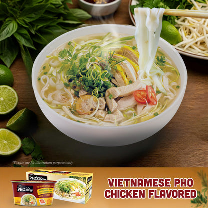 CHIN-SU Vietnamese Pho Noodle Bowl, Chicken Flavor, 2.4 oz, Instant Soup with Rice Noodles
