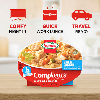 HORMEL COMPLEATS Rice & Chicken Microwave Tray, 7.5 Ounces (Pack of 7)