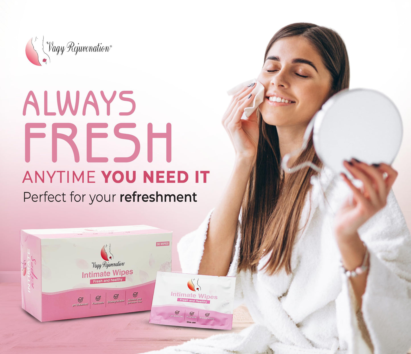 Vagy Rejuvenation Intimate Feminine Wipes – Hypoallergenic Wipes for Women with Aloe & Vitamin E – pH-Balanced, Biodegradable, Travel-Friendly – Feminine Hygiene Post-Workout & Daily Use (30 Count)