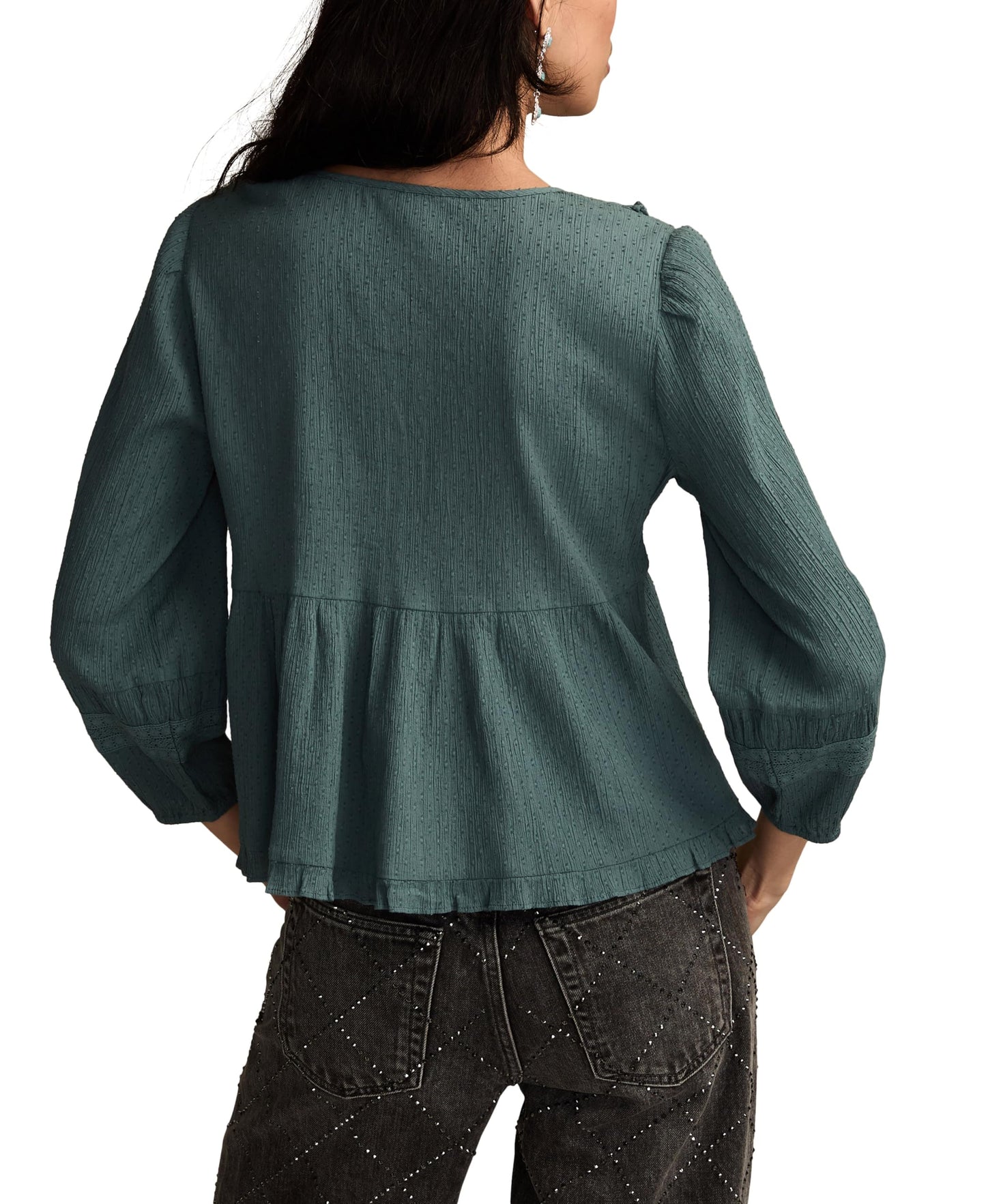 Lucky Brand Women's Long Sleeve Peplum Top