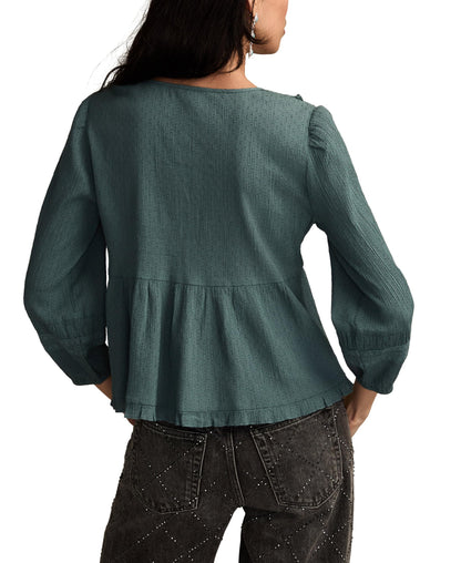 Lucky Brand Women's Long Sleeve Peplum Top