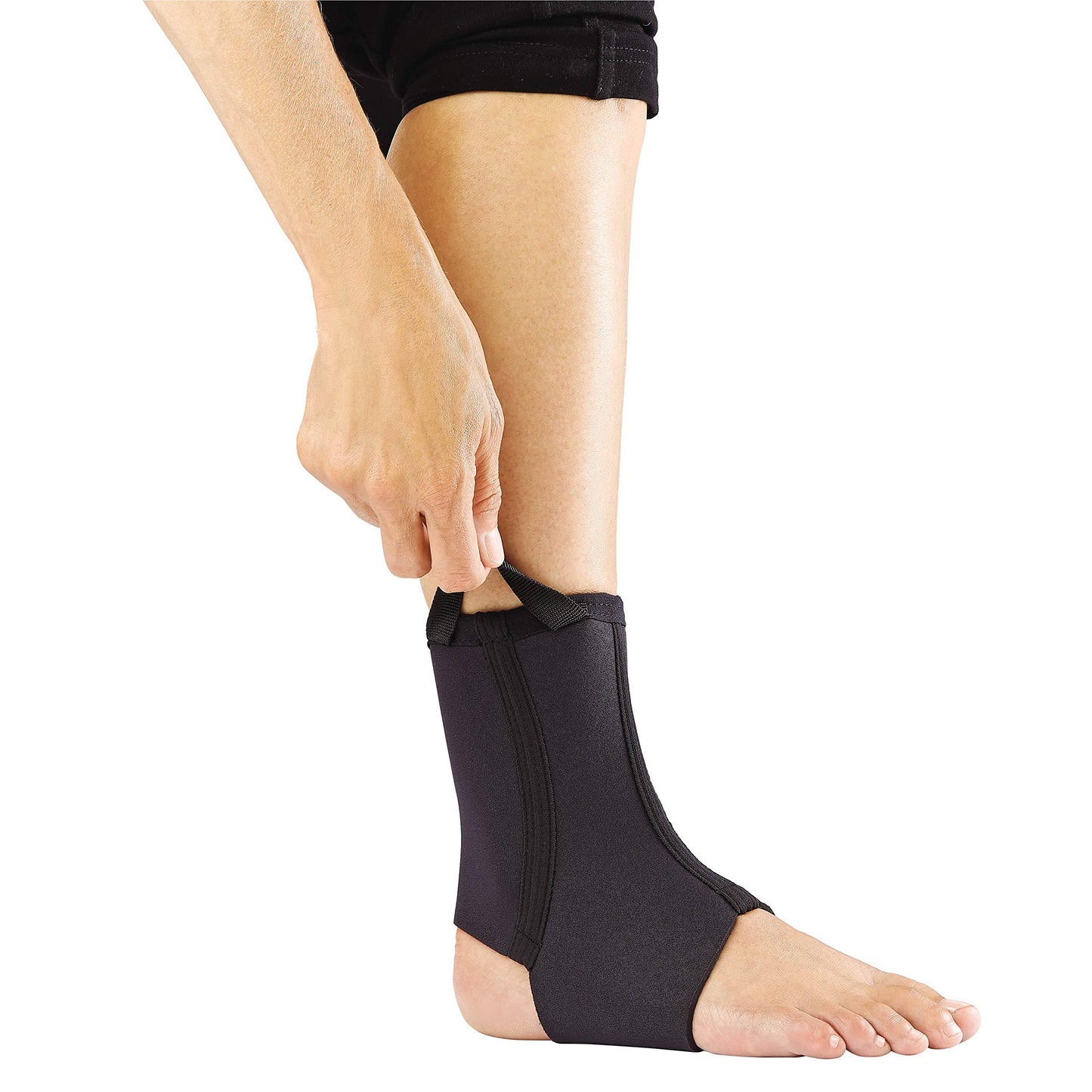 Curad CURSR27200MDH Performance Series Ankle Support Designed for Active Seniors 50+, Large Easy to Grip Tabs & Loops for Easier Application, Helps with Mild Sprains & Strains, Size S/M