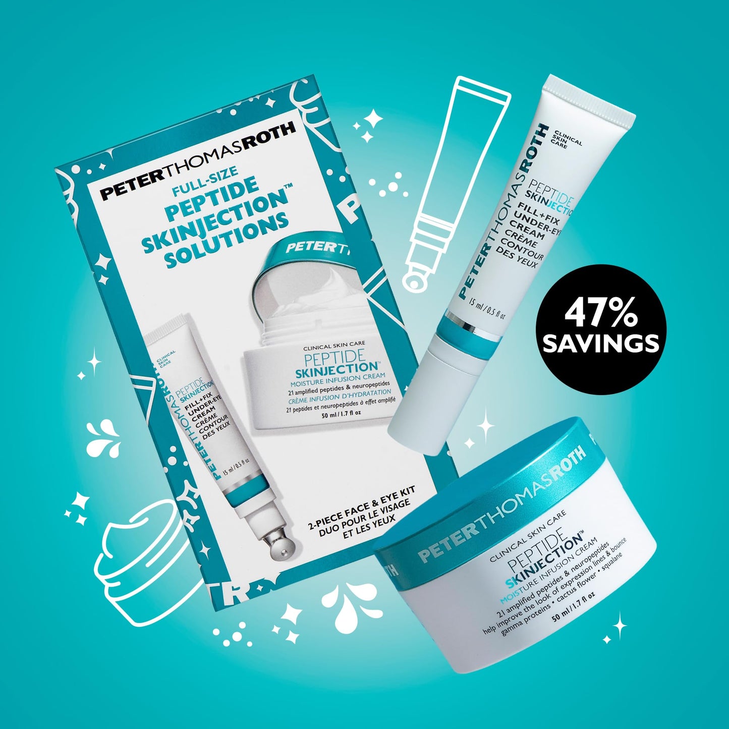 Peter Thomas Roth | Full-Size Peptide Skinjection™ Solutions 2-Piece Face & Eye Kit | Anti-Aging Peptide Skincare Set, Under-Eye Cream and Moisturizer