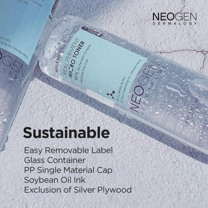 Neogen Dermalogy Real Ferment Micro Toner | Gentle Face Toner w/Triple Hyaluronic Acid & AHA, BHA, PHA, LHA Gentle Exfoliation 5.07 fl oz