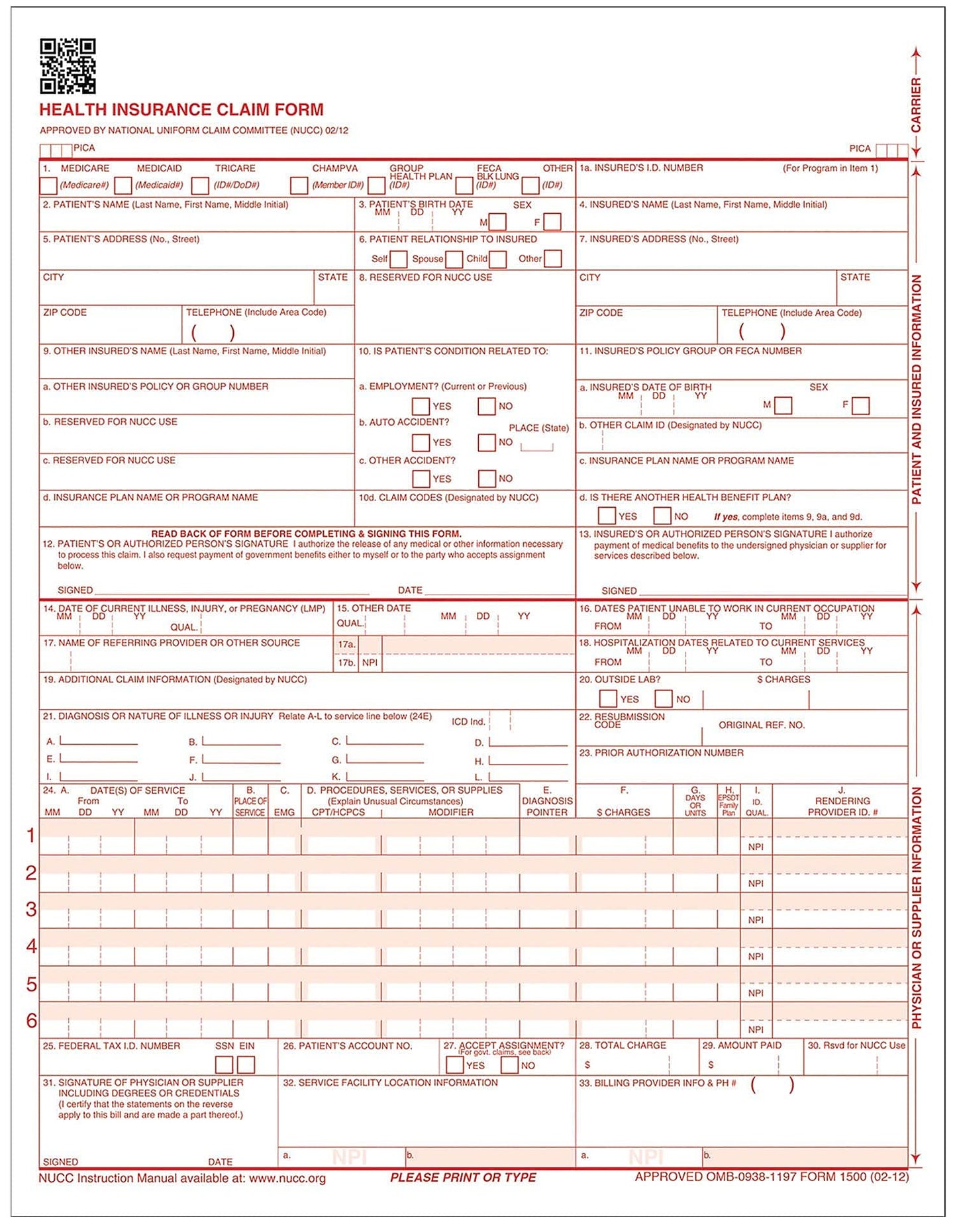 TOPS CMS-1500 Health Insurance Claim Forms for Laser Printer, 8.5 x 11 Inches, 250 Sheets per Pack (50135RV),White