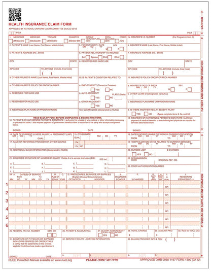 TOPS CMS-1500 Health Insurance Claim Forms for Laser Printer, 8.5 x 11 Inches, 250 Sheets per Pack (50135RV),White
