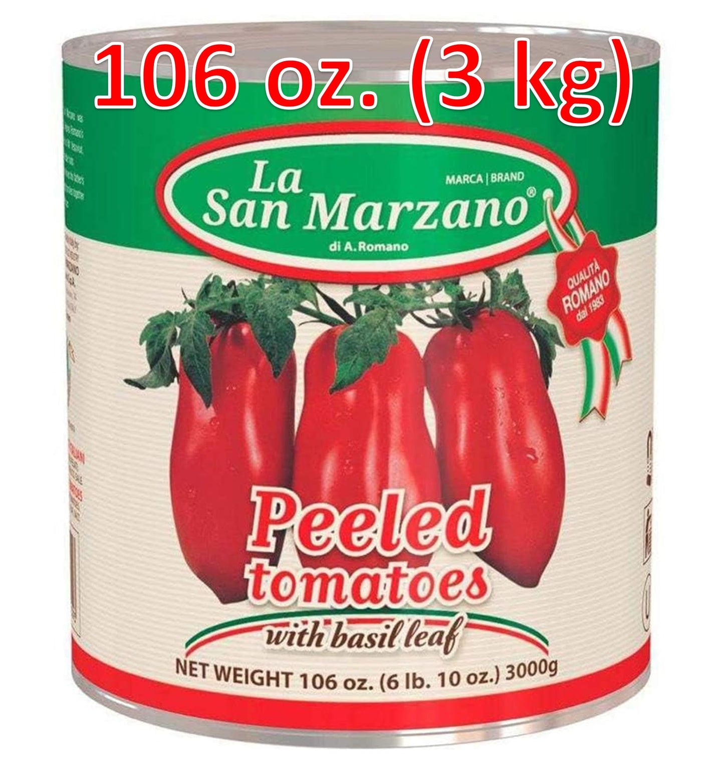 La San Marzano Large Can, Peeled Plum Tomatoes in Puree with Basil Leaf, 106 oz (#10 Can), Premium Quality, 100% Product of Italy, Authentic Italian Flavor