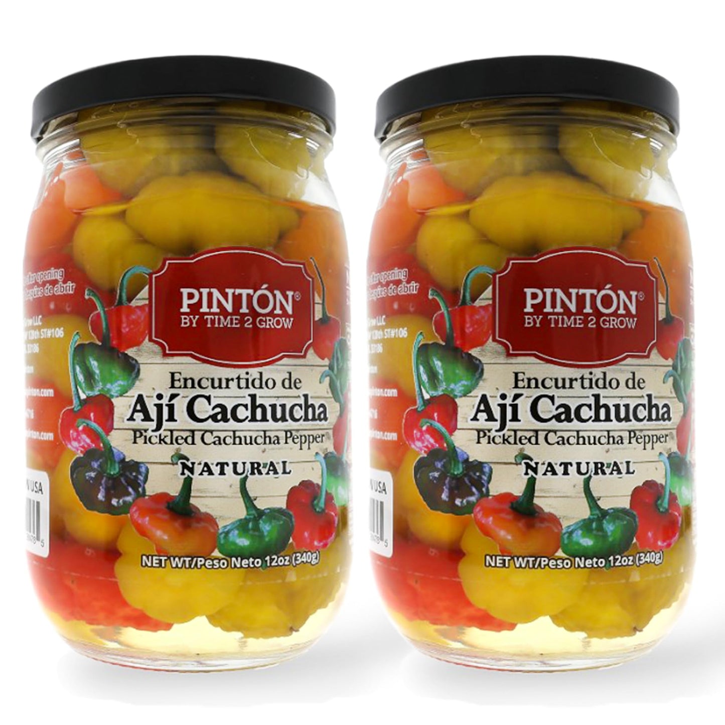 Sweet Pickled Peppers | Aji Cachucha Variety | Non-Spicy & Aromatic | Mild Peppers for Latin Cooking | Essential for Sofrito, Rice, and Stews | PINTON | 12 Oz Jars - Pack of 2