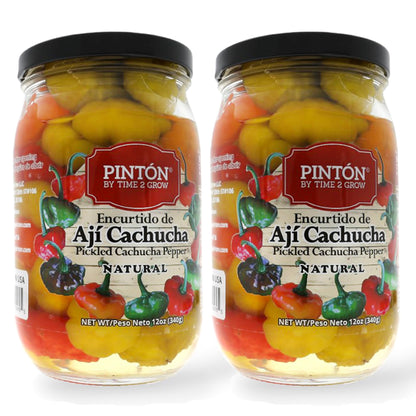 Sweet Pickled Peppers | Aji Cachucha Variety | Non-Spicy & Aromatic | Mild Peppers for Latin Cooking | Essential for Sofrito, Rice, and Stews | PINTON | 12 Oz Jars - Pack of 2