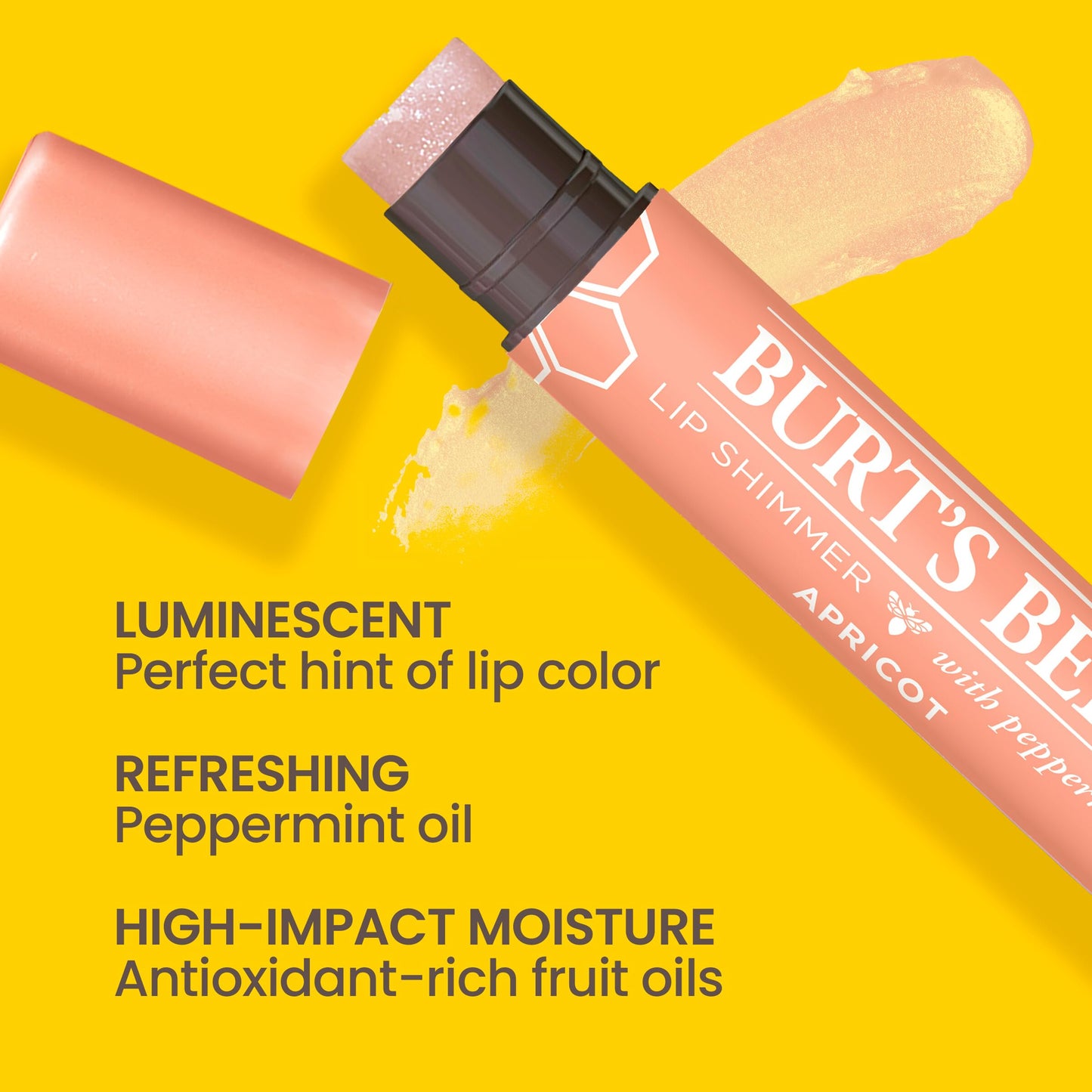Burt's Bees Lip Balm, Moisturizing Lip Shimmer for Women, for All Day Hydration, with Vitamin E & Coconut Oil, 100% Natural, Apricot, 0.09 Ounce