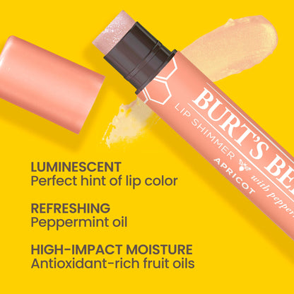 Burt's Bees Lip Balm, Moisturizing Lip Shimmer for Women, for All Day Hydration, with Vitamin E & Coconut Oil, 100% Natural, Apricot, 0.09 Ounce