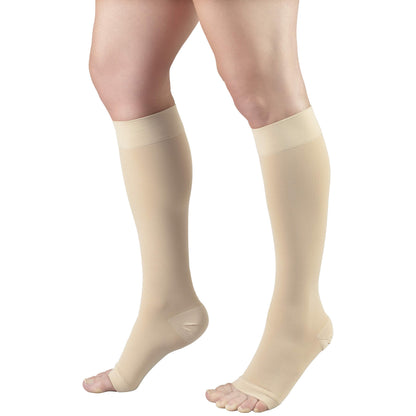 Truform 20-30 mmHg Medical Compression Stockings, Aloe Infused Microfiber, Knee High, Open Toe, Beige, Medium