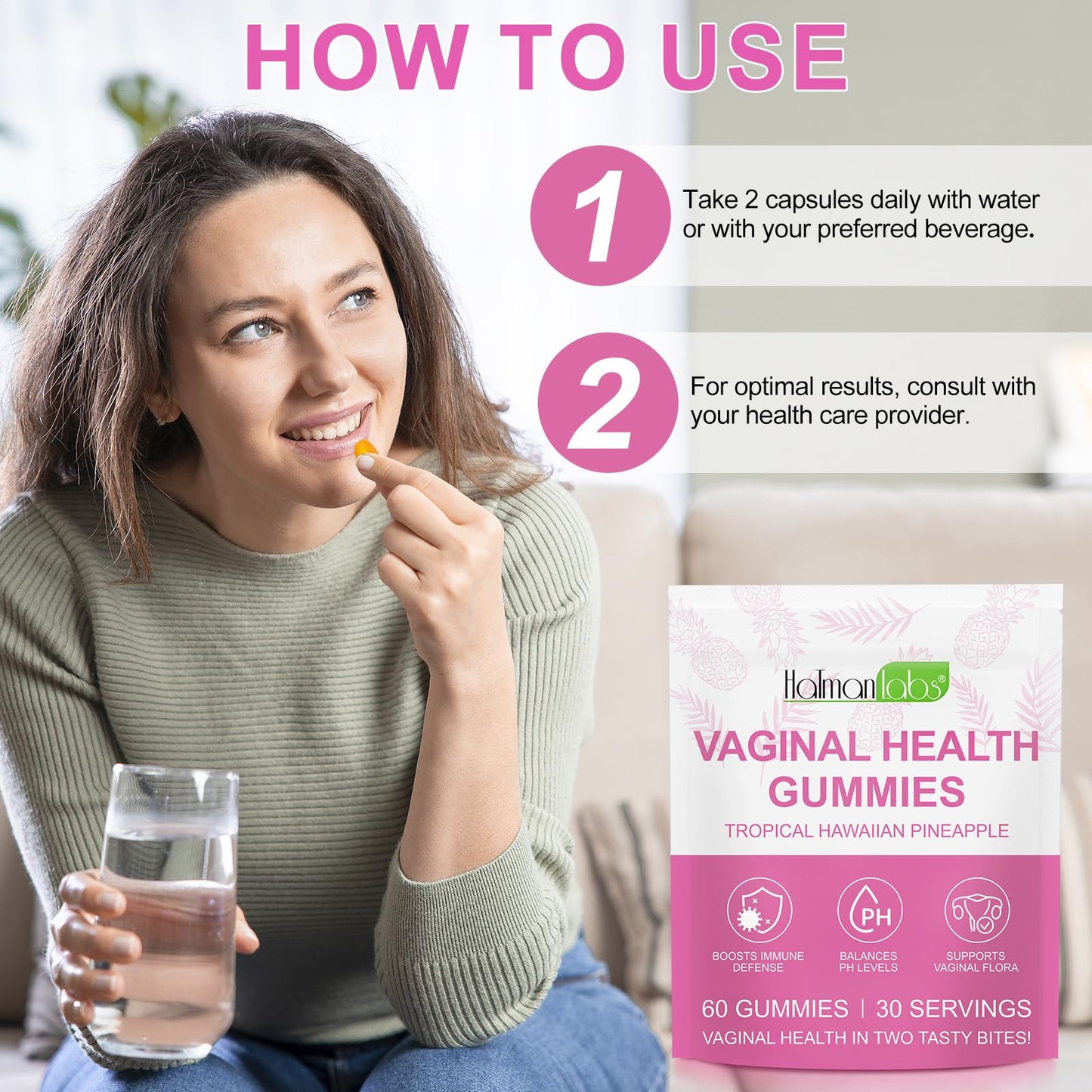 Vaginal Probiotics for Women,Ph Balance for Women,Feminine Balance Gummies,Womens Probiotic Vaginal Vitamins Supplement,Improve Immune,Promote Vaginal Health - 60 Pineapple Gummies