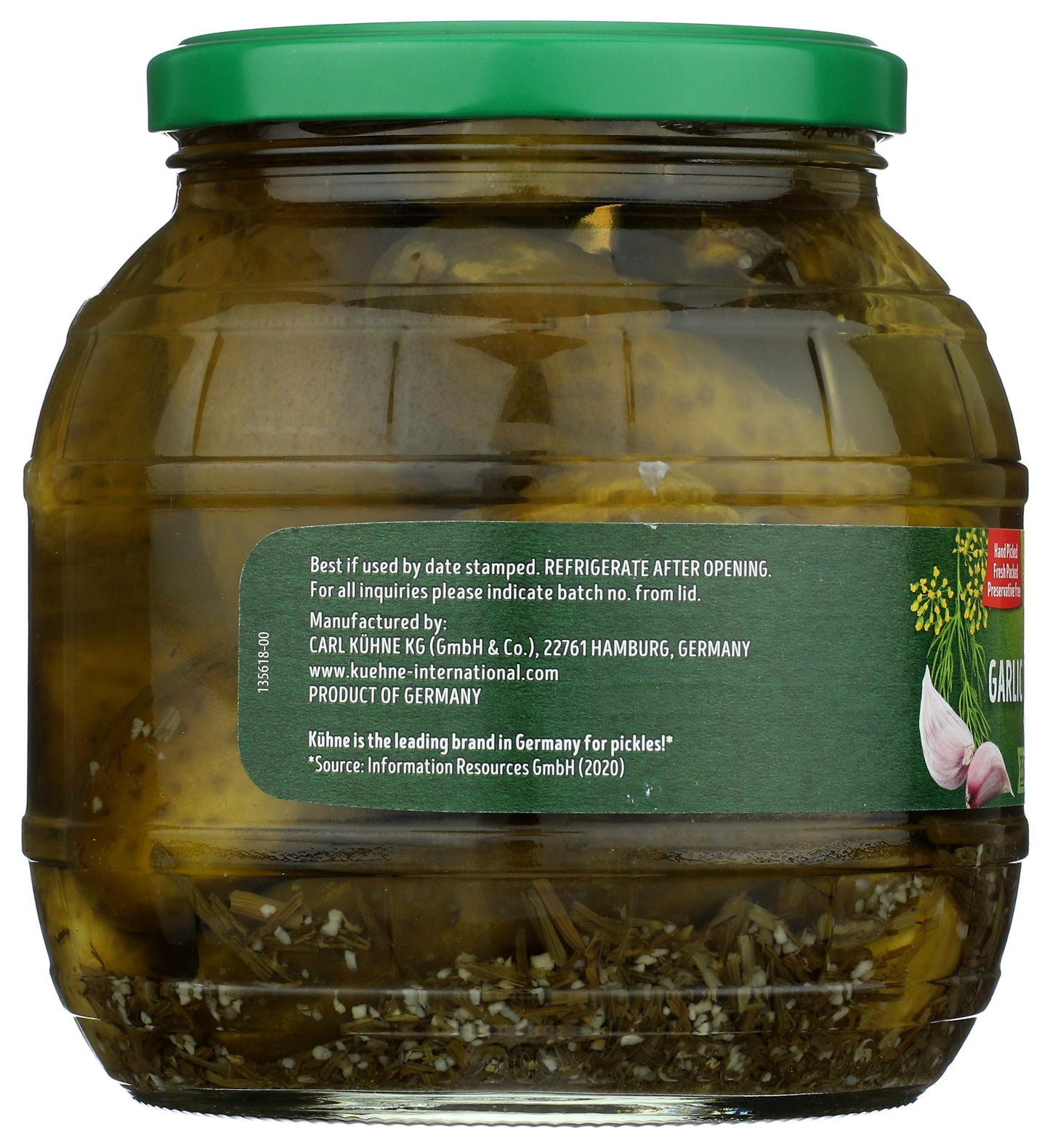 Kuhne Barrel Pickles, Garlic, 35.9 Oz