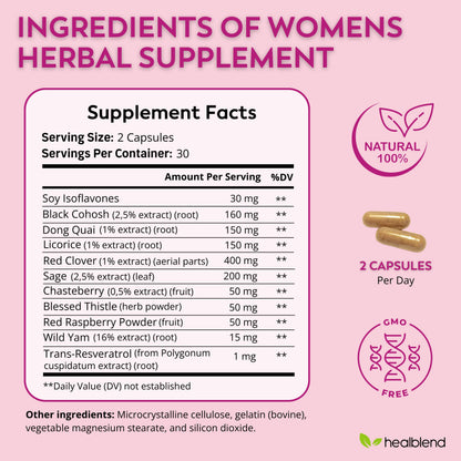 Women’s Support Complex Advanced Formula - Female Support Supplement for Hot Flashes, Night Sweats, Symptoms of Perimenopause and Menopause - Hormone Regulation Naturally - 60 Capsules
