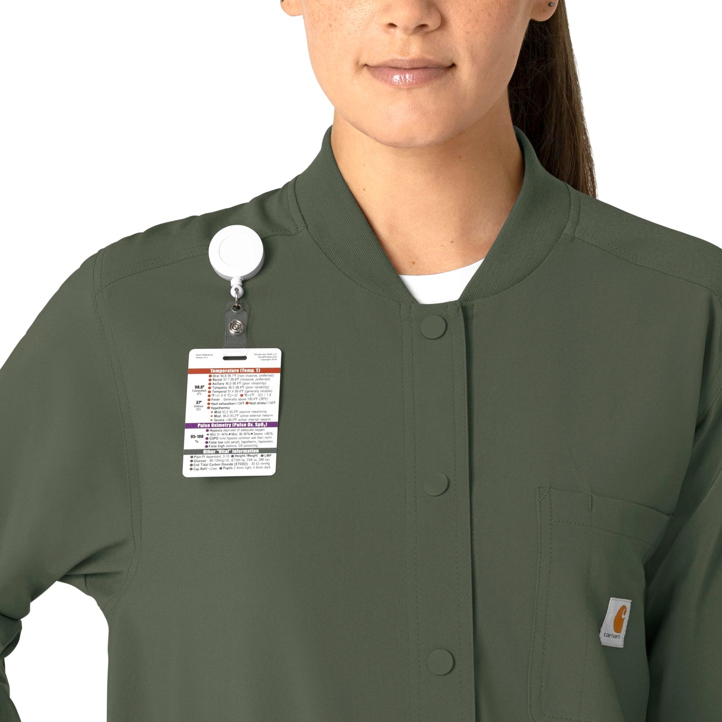 Carhartt Force Cross-Flex Scrubs for Women, Shirt Jacket - Olive, L