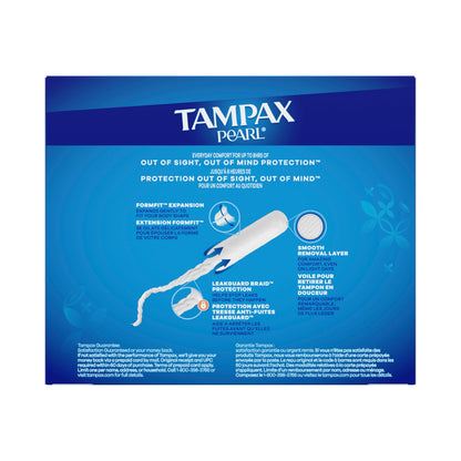 Tampax Pearl Tampons for Women, with LeakGuard Braid, Super Absorbency, Unscented, 50 Count