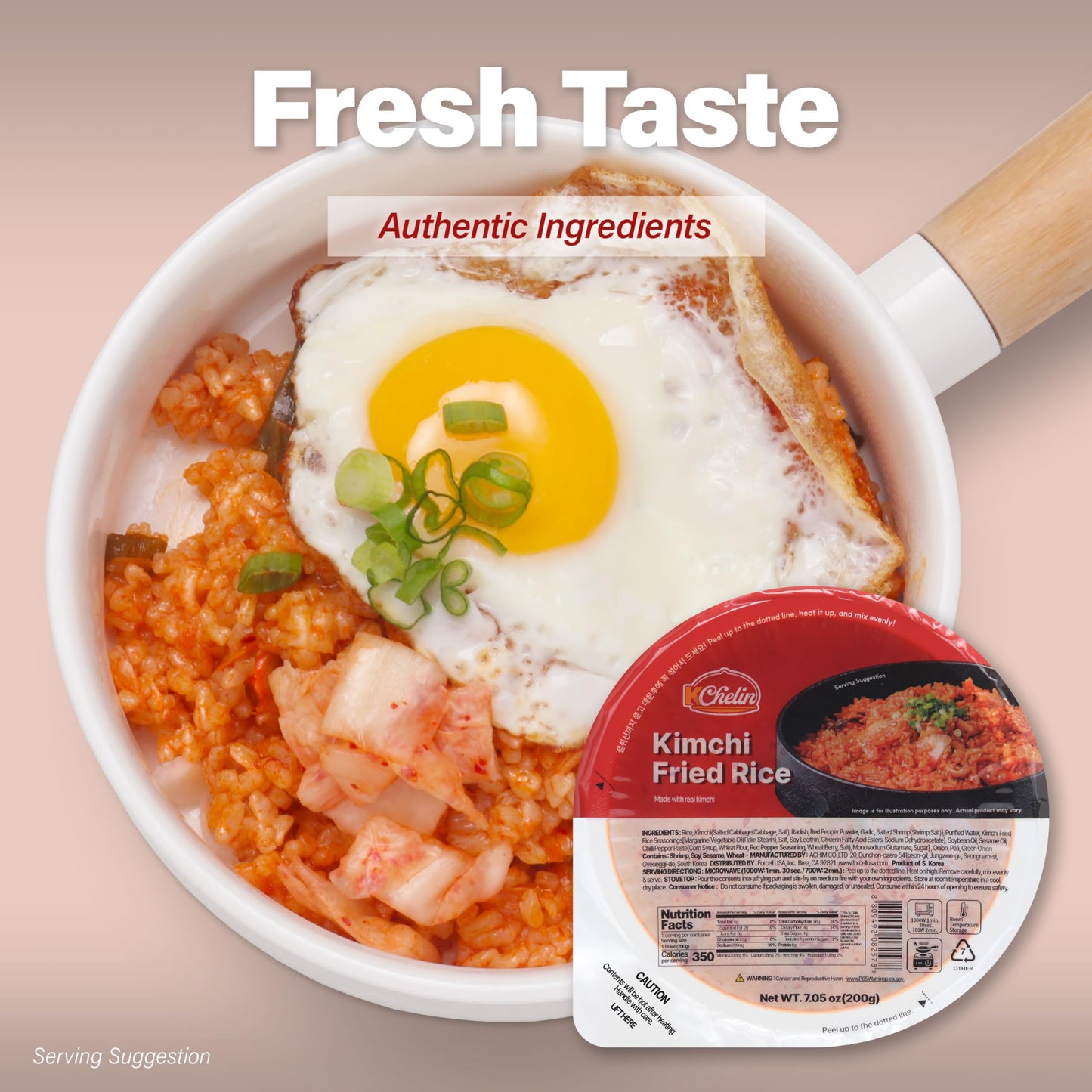 Microwaveable Korean Kimchi Fried Rice (Pack of 6), Korean Food, Instant, Quick & Delicious, Shelf- Stable, On-the-Go Meals, 7.05 oz per Bowl