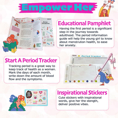 First Period kit for Girls | 22 PC Period Packs for Young Girls First Time | First Period Gift for Teen Girls with Sanitary Pad Storage Bag, Wipes, Bracelet, Eye Mask, Socks and More(Pink)