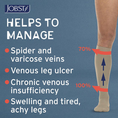 JOBST forMen Compression Socks 15-20 mmHg Knee High, with SoftFit Band, Open Toe, Navy, Medium