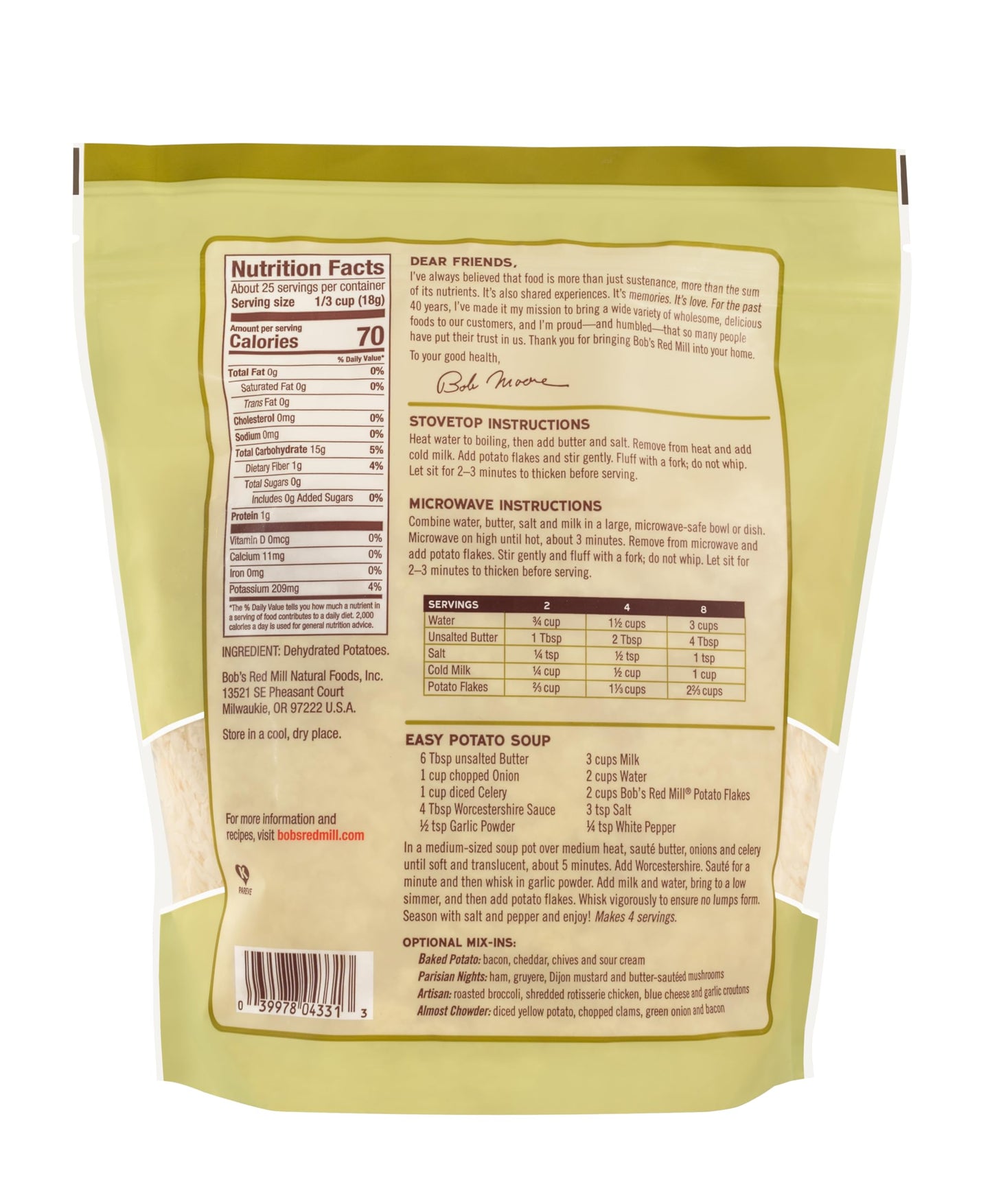 Bob's Red Mill Potato Flakes, 16oz (Pack of 4) - Non GMO, Vegan, Kosher