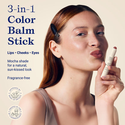 Embryolisse Color Balm 3-in-1 Stick, Mocha, Multi-Use Tint for Eyes Lips & Cheeks, Hydrating Balm with Centella Asiatica & Aloe Vera, Vegan, Fragrance Free, 0.08 oz