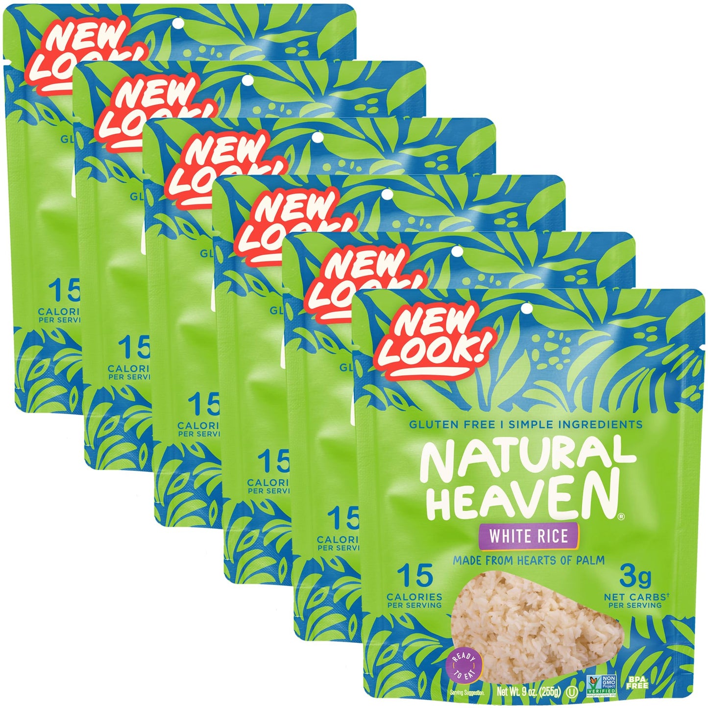Natural Heaven White Rice, Hearts of Palm, 6-Pack – Naturally Rich in Potassium, Low-Calorie Veggie Rice, Keto & Gluten-Free Food, Vegan, 9 Oz Ea