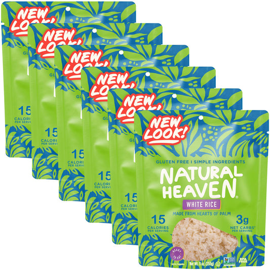 Natural Heaven White Rice, Hearts of Palm, 6-Pack – Naturally Rich in Potassium, Low-Calorie Veggie Rice, Keto & Gluten-Free Food, Vegan, 9 Oz Ea
