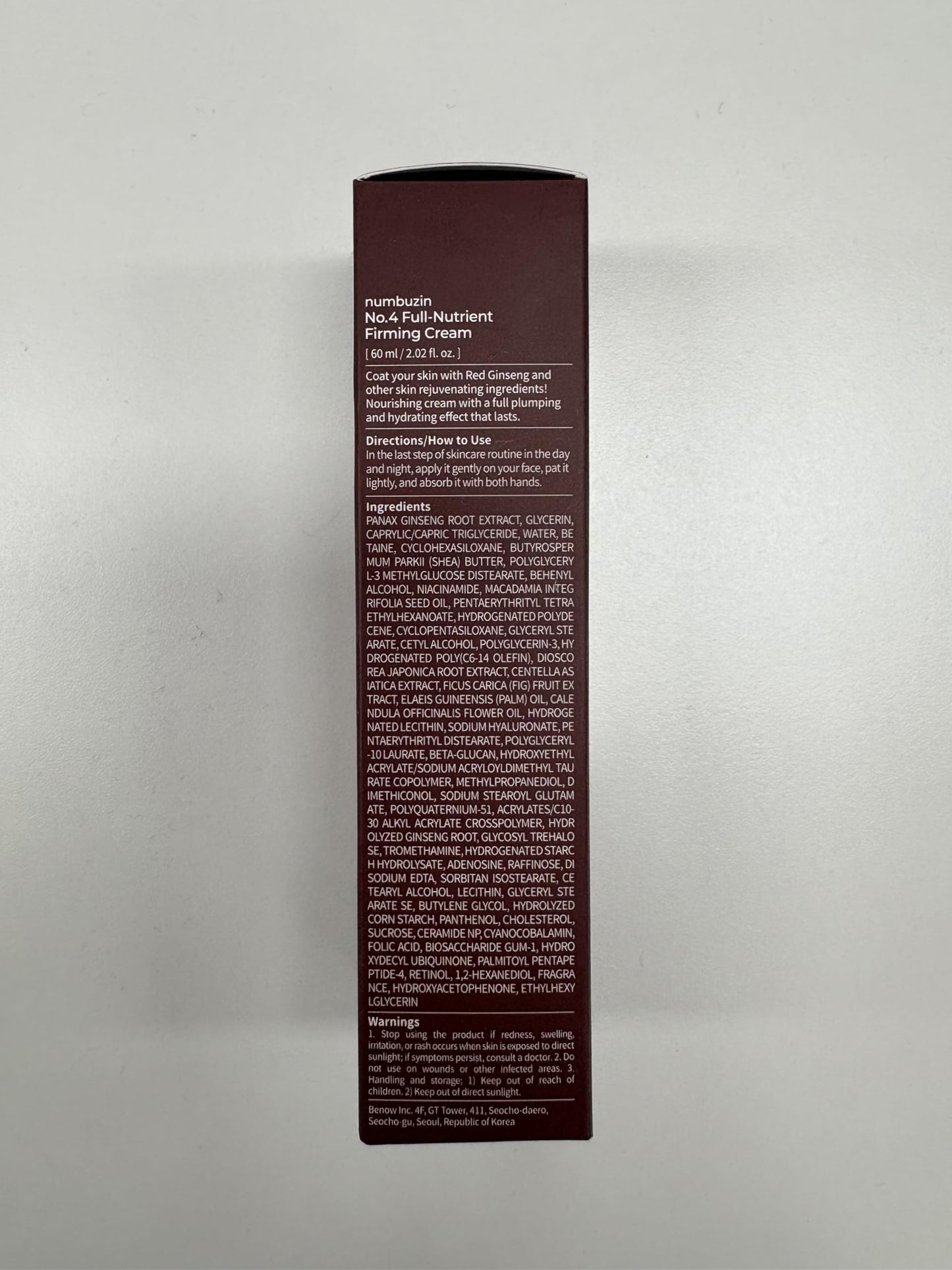 numbuzin No.4 Cream | Full-Nutrient Firming Cream | Skin Elasticity, Wrinkle Care, Anti-aging, Deeply Nourishing, Hydration | Red Ginseng, Panthenol, Niacinamide, Bifida | 2.02 fl. oz.