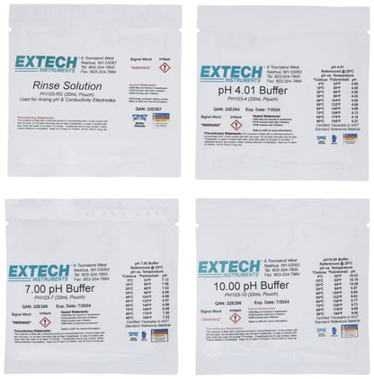 Extech PH103 Tripak Buffer Solution Pouches - Portable pH Calibration Kit with 3 Pre-Measured Packets (pH 4, pH 7, pH 10) - Ready-to-Use Standard Solutions for Lab, Field, Water Testing