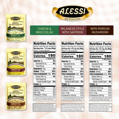 Alessi Autentico, Premium Seasoned Risotto, Italian Arborio Rice, Easy to Prepare, 8oz (Variety Pack, Pack of 3)