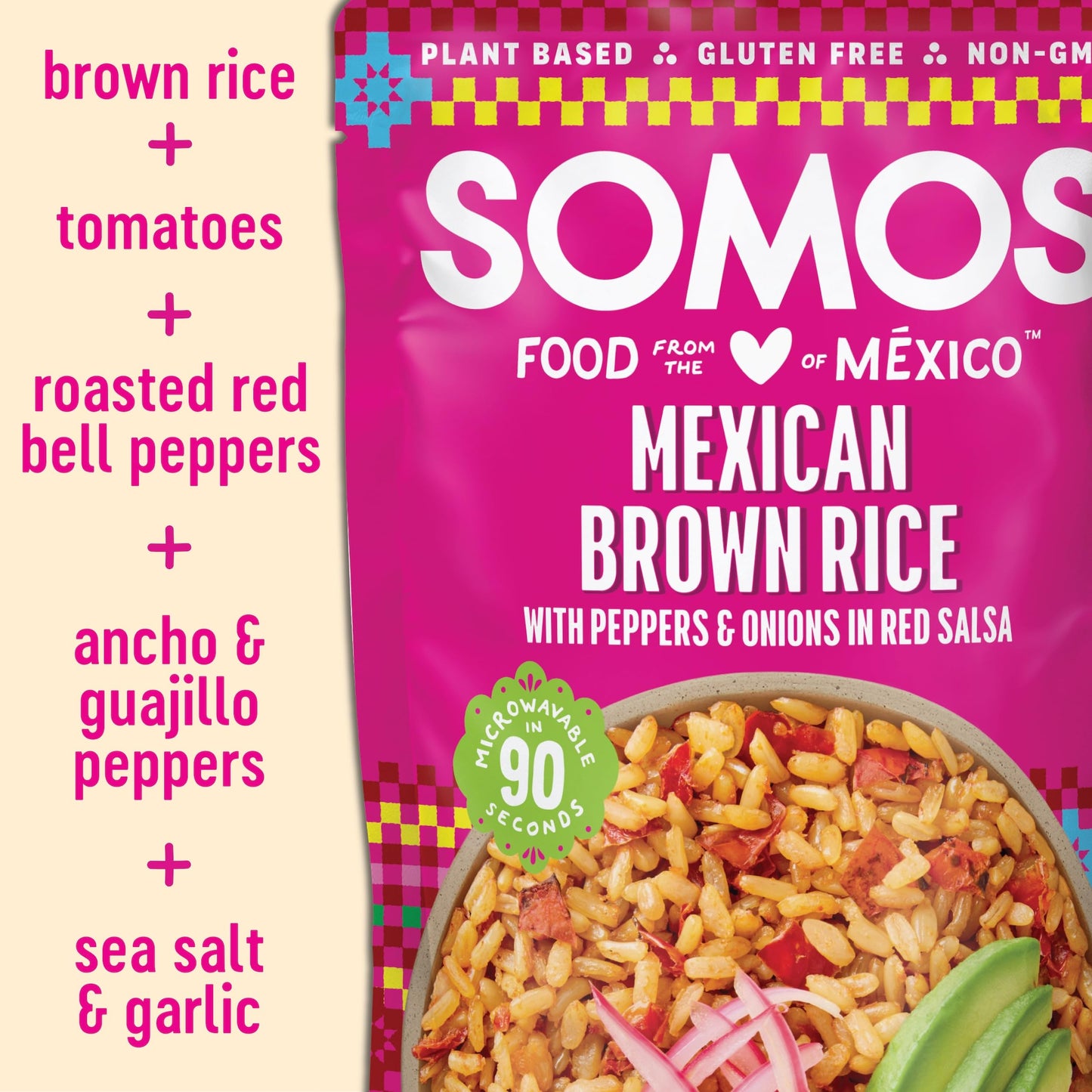 SOMOS Mexican Brown Rice - Gluten Free, Non-GMO, Vegan & Microwavable Meals Ready to Eat - Delicious, Healthy & Convenient - Perfect for Burrito Bowls, Tostadas & More | 8.8 oz (Pack of 6)