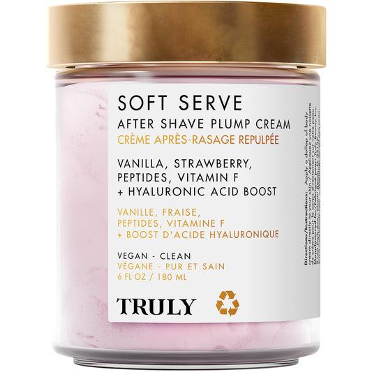 Truly Beauty Soft Serve After Shave Plump Cream | Hydrating & Plumping Cream for Post-Shave Smoothness | With Hyaluronic Acid & Peptides for Firm, Youthful Skin | Strawberry, Vanilla & Amber Scent
