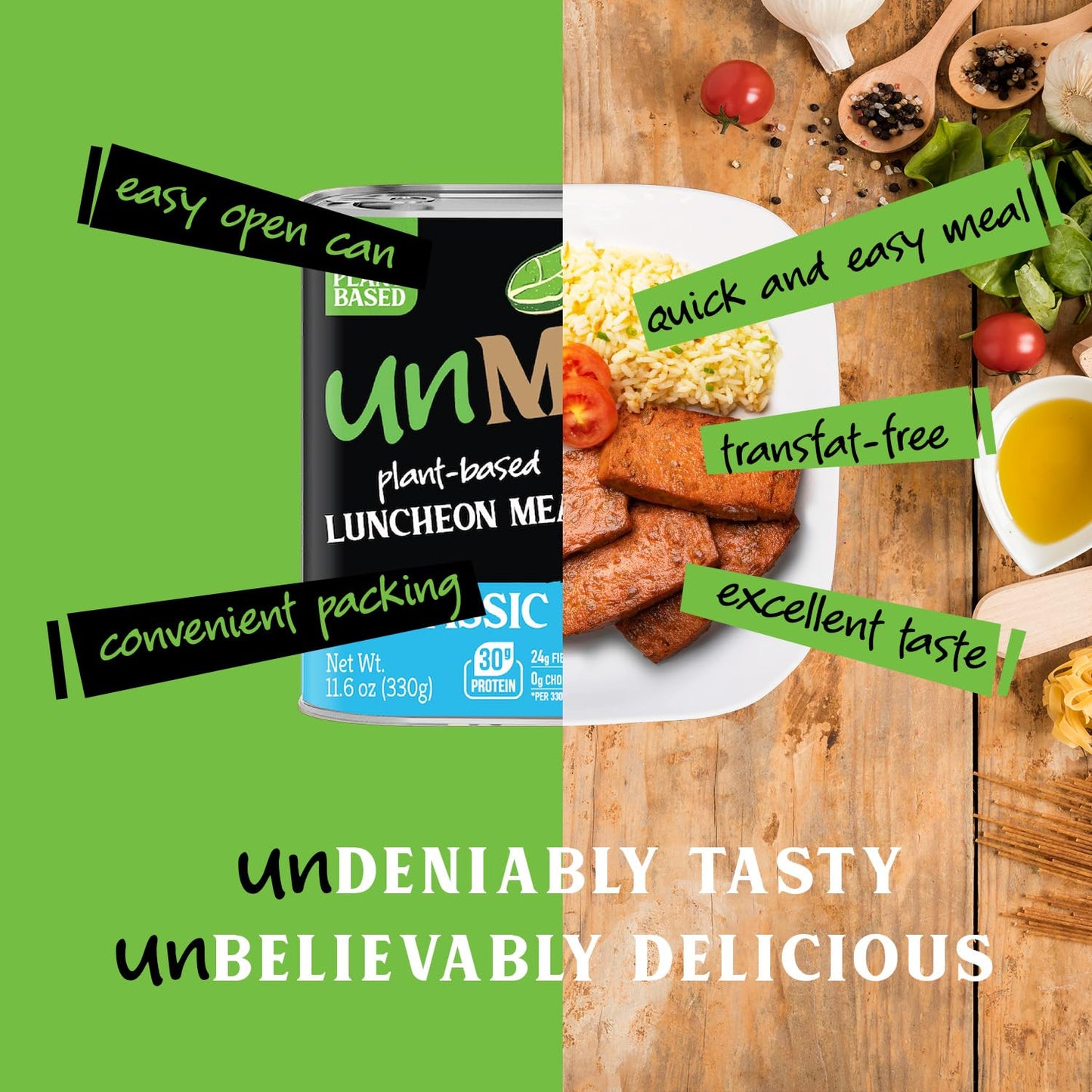 unMEAT Plant Based Meat | Easy to Prepare Plant Based Protein | Vegan Meat with Less Calories, Luncheon Meat Style, (Pack of 12)