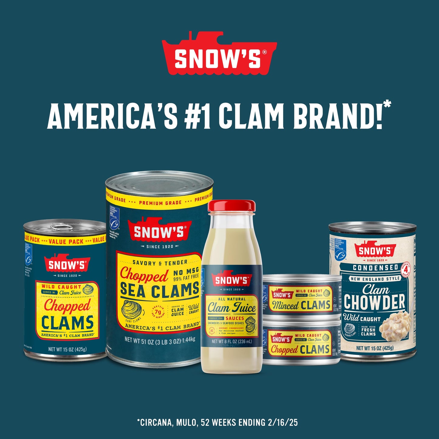 Snow's Ocean Chopped Clams Canned, 51 oz Can - 7g Protein per Serving - Gluten Free, No MSG, 99% Fat Free - Great for Pasta & Seafood Recipes
