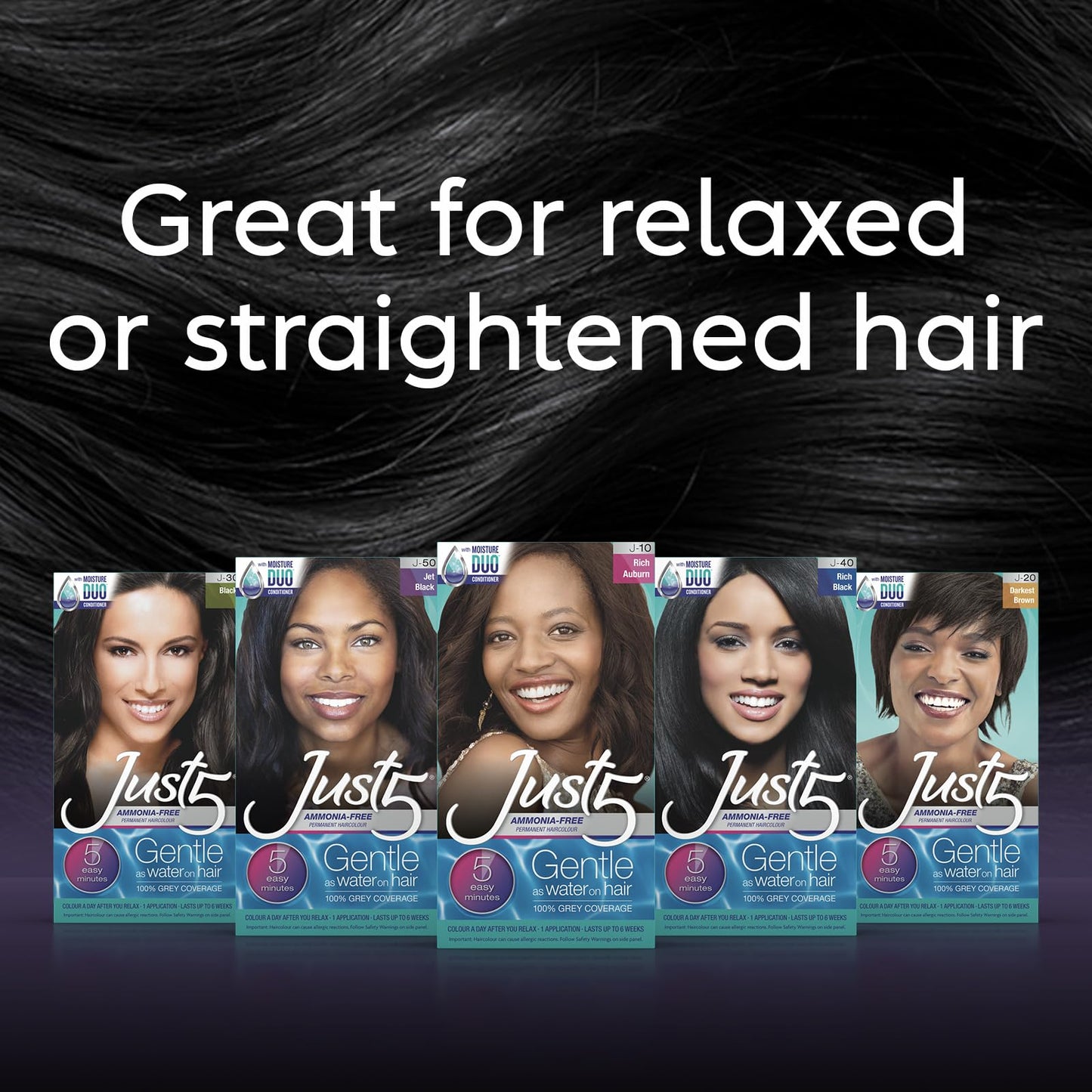 Just 5 Women's 5 Minute Permanent Hair Color with Conditioner, Grey Hair Coloring for Women - Black (Pack of 2)