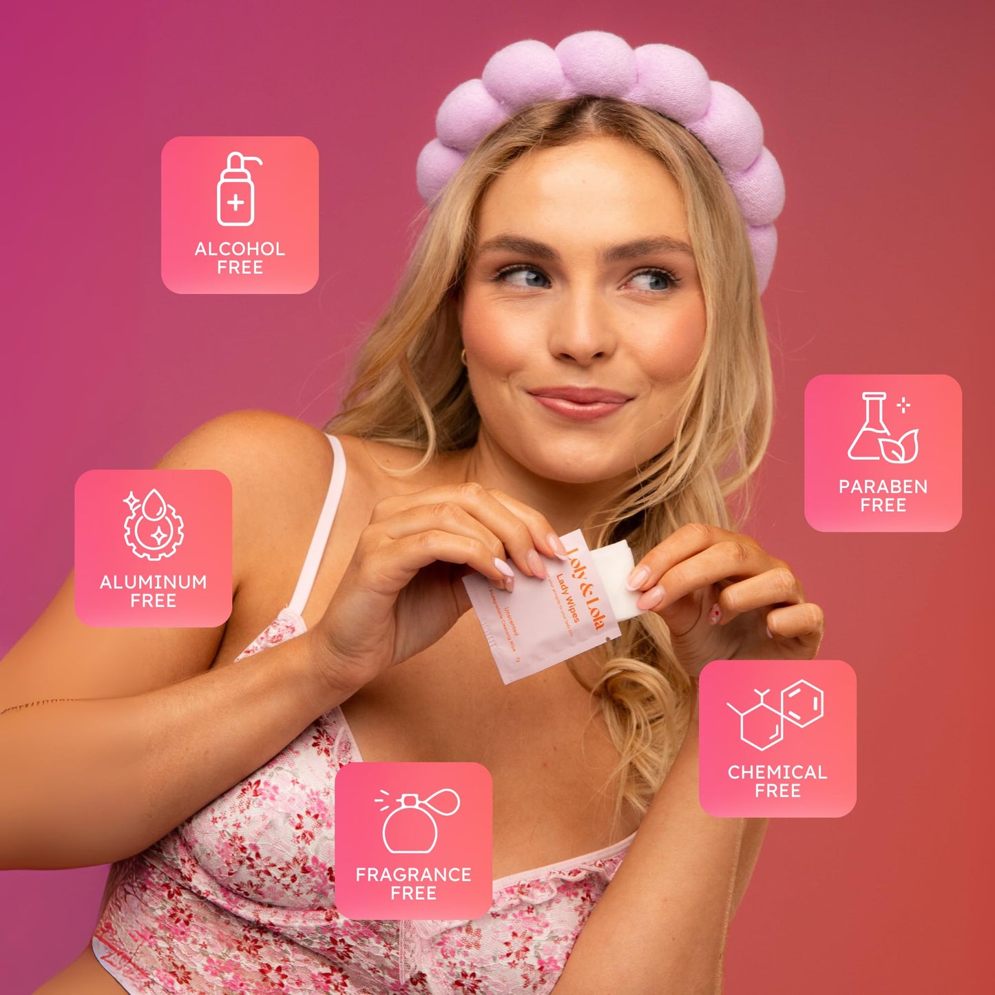 Loly & Lola Lady Wipes – Individually Wrapped Feminine Wipes | Travel Size, Biodegradable | pH Balanced (5–6) | Hypoallergenic, Fragrance Free | For Sensitive Skin, Gym, Period & On-the-Go Freshness