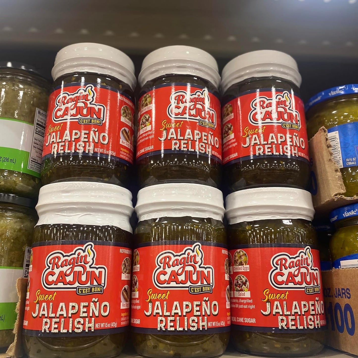 Ragin' Cajun Candied Jalapeño Slices - 14 fl oz Jar, Pack of 4, All Natural - Sweet Spicy Louisiana Condiment for Nachos & Burgers