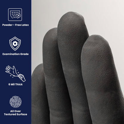 Adenna PHM915 Phantom 6 mil Powder-Free Latex Gloves, Medical Grade, Black, Medium, Box of 100